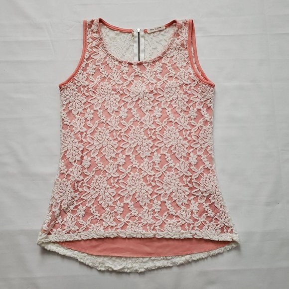 Tea N Rose Women’s White Lace Lined Pink/Coral Sleeveless Tank Top Medium - Picture 7 of 15